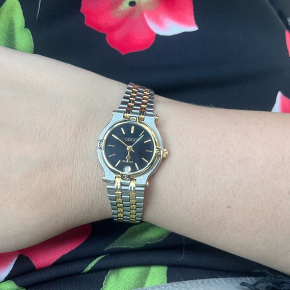 Gucci Gold and Silver Watch with Black Face - Picture 1 of 2